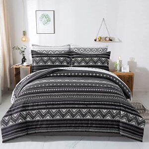 black aztec comforter set queen,boho 7 pieces bed in a bag comforter bohemian bedding set soft microfiber queen size(1 comforter,2 pillowcases,2 pillow shams,1 flat sheet,1 fitted sheet)