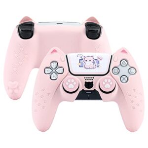 geekshare cat paw ps5 controller skin anti-slip silicone skin protective cover case for playstation 5 dualsense wireless controller (pink)