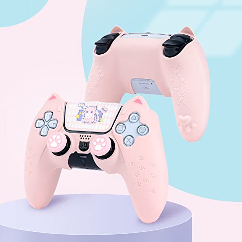 GeekShare Cat Paw PS5 Controller Skin Anti-Slip Silicone Skin Protective Cover Case for Playstation 5 DualSense Wireless Controller (Pink)