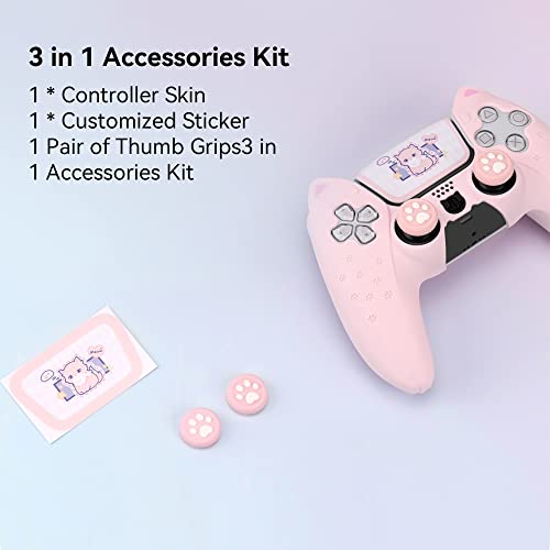 GeekShare Cat Paw PS5 Controller Skin Anti-Slip Silicone Skin Protective Cover Case for Playstation 5 DualSense Wireless Controller (Pink)