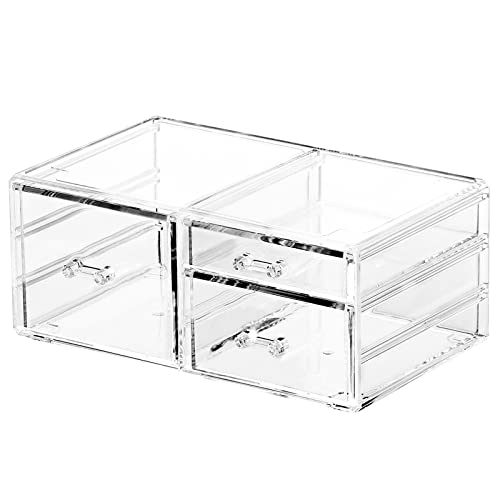 Storage Desk Box With 3 Drawers Office Desktop Drawers,Plastic Makeup Organizer Containers Bins With Drawers Desk Organization Pull Out Small craft Storage Case Box Cube,Pack of 1