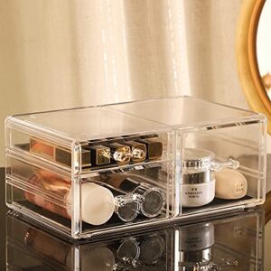 Storage Desk Box With 3 Drawers Office Desktop Drawers,Plastic Makeup Organizer Containers Bins With Drawers Desk Organization Pull Out Small craft Storage Case Box Cube,Pack of 1