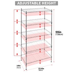 Mogusier 5-Tier Wire Shelving Rack Adjustable Metal Shelf Storage Rack 23.6x14 x59 in Kitchen Bathroom Steel Storage Organizers