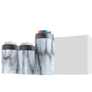 can cooler, stainless steel, set of 3, fits all 12oz/16oz cans and bottles, holds cold for hours. double-wall vacuum insulation, delicate, water transfer printing surface: marbled