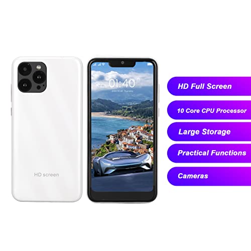 Bewinner IP13 Pro Max Unlocked Cell Phone, 6.1 Inch 3GB 32GB Dual Sim Unlocked Smartphone with Face Recognition, 10 Core CPU Mobile Phone for Android(White)