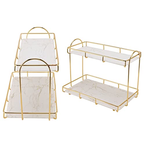 Naroote Cosmetics Storage Rack Perfume Holder Skin Care Shelf 2-Layer Corner Makeup Rack Gold Ball Storage Rack, 2layer Large Golden Kitchen Bathroom Cosmetic Storage Rack for Bedroom