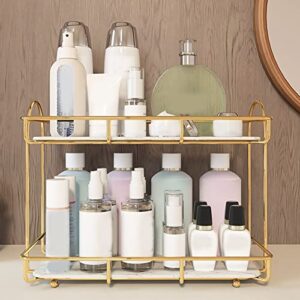 Naroote Cosmetics Storage Rack Perfume Holder Skin Care Shelf 2-Layer Corner Makeup Rack Gold Ball Storage Rack, 2layer Large Golden Kitchen Bathroom Cosmetic Storage Rack for Bedroom