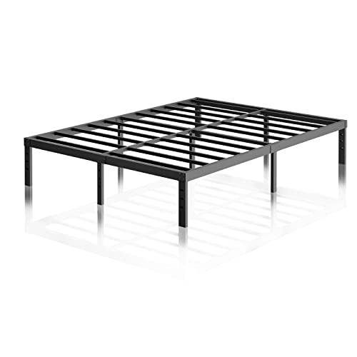 Oliway King Size Bed Frame, Heavy Duty 3500lbs Steel Slat Support, Easy Assembly, Noise Free, No Box Spring Needed, Mattress Foundation, Underbed Storage Space, 14 Inches Tall, Black