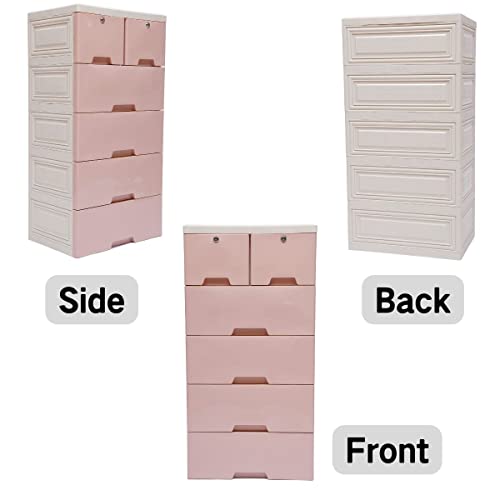 LOYALHEARTDY 5 Layer Drawer Storage Cabinet,Plastic Storage Drawers,6 Drawer Plastic Dresser Storage Tower Closet Organizer Unit for Home Office Bedroom,19.7’’Wx13.8’’Dx40’’H(pink)