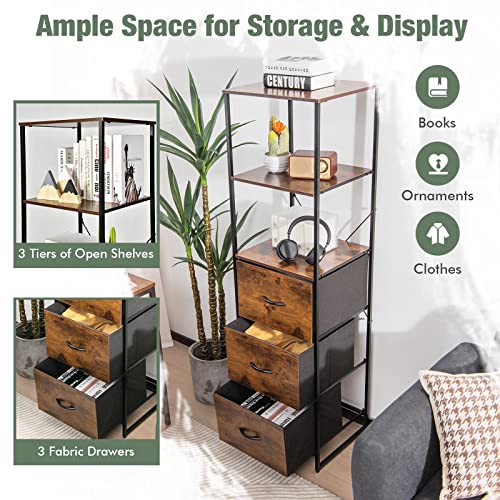 Giantex 6 Tier Storage Cabinet, 61.5” Tall Storage Rack Storage Bookshelf w/Folding Drawers, Shelves, Steel Frame, Anti-toppling Device, Dresser for Bedroom, Living Room, Entryway Display Cabinet(1)