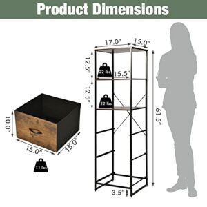 Giantex 6 Tier Storage Cabinet, 61.5” Tall Storage Rack Storage Bookshelf w/Folding Drawers, Shelves, Steel Frame, Anti-toppling Device, Dresser for Bedroom, Living Room, Entryway Display Cabinet(1)