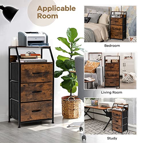 Giantex 3 Drawers Dresser, Storage Tower w/ 3 Foldable Fabric Drawers & Open Shelves, Wooden Top & Metal Frame, Anti-Tipping Design, Tall Storage Chest of Drawers for Bedroom, Hallway, Closet