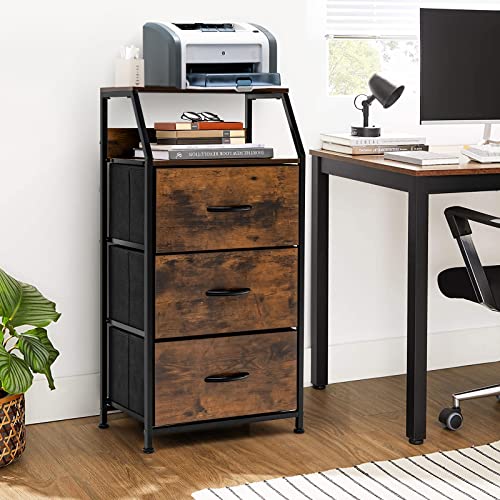 Giantex 3 Drawers Dresser, Storage Tower w/ 3 Foldable Fabric Drawers & Open Shelves, Wooden Top & Metal Frame, Anti-Tipping Design, Tall Storage Chest of Drawers for Bedroom, Hallway, Closet