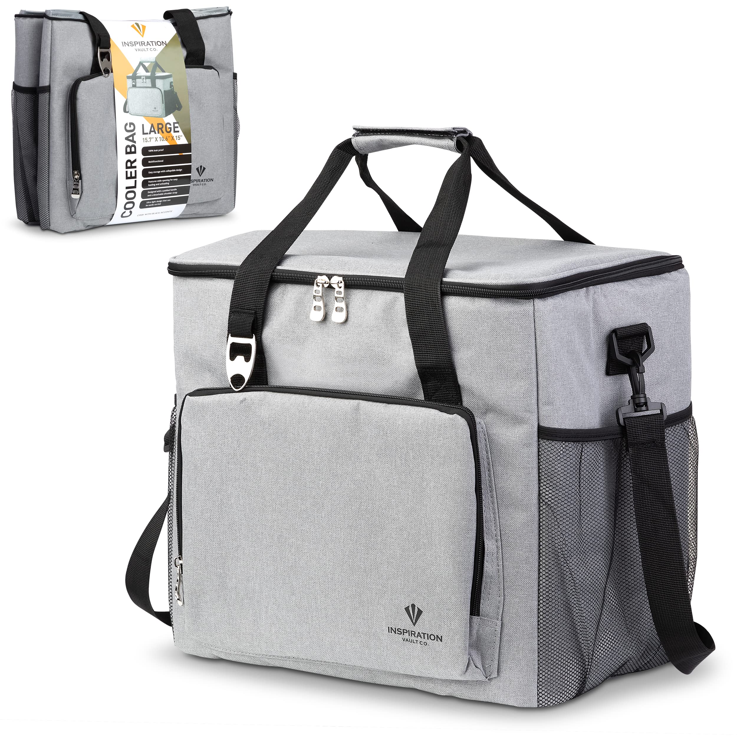 Large Soft Sided Cooler Bag - Portable, Collapsable, Insulated, and Leak Proof - 60 Can 40L Capacity Ice Chest - Great Coolers for Travel, Camping, Picnics, Tailgate, Beach, Boats, or Cars