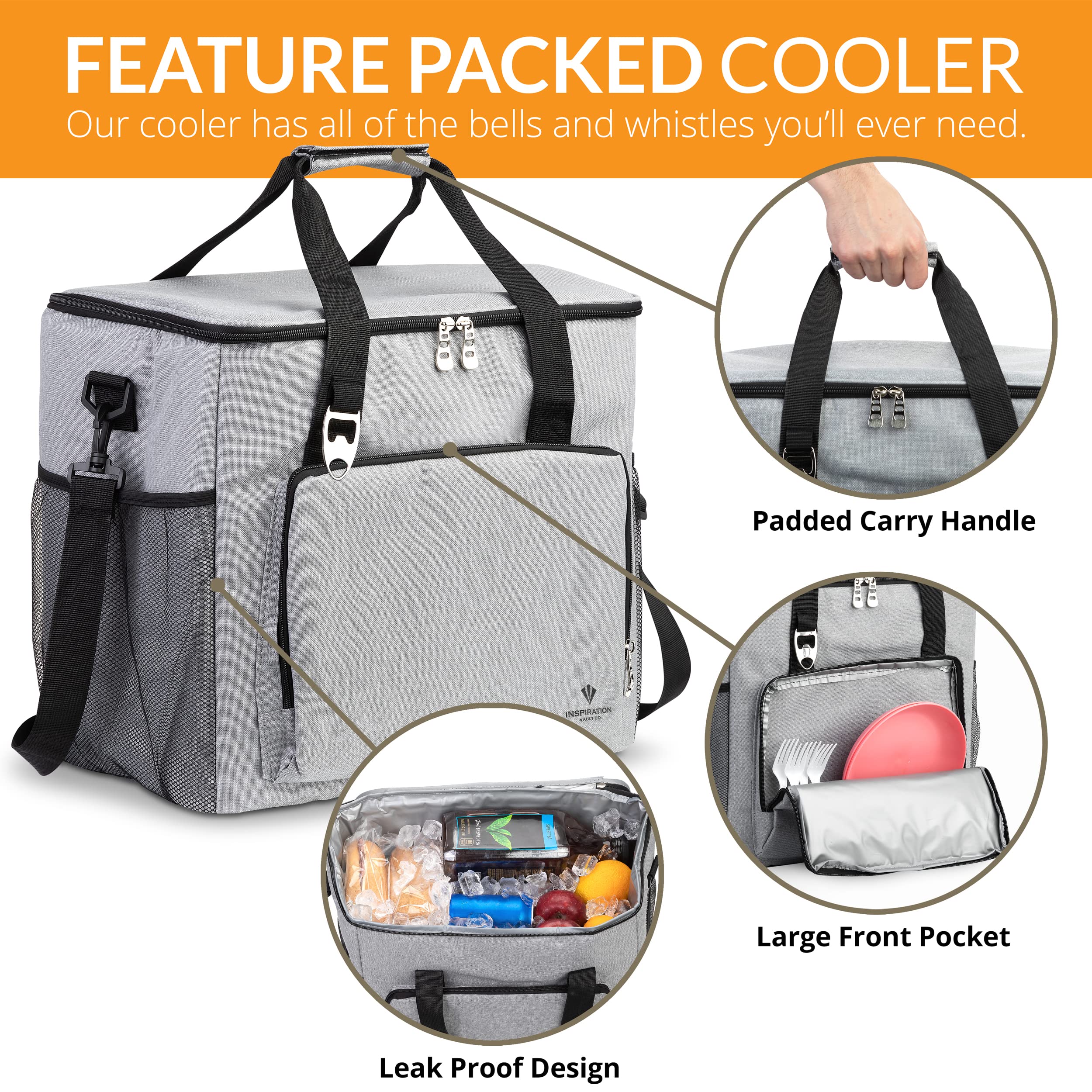 Large Soft Sided Cooler Bag - Portable, Collapsable, Insulated, and Leak Proof - 60 Can 40L Capacity Ice Chest - Great Coolers for Travel, Camping, Picnics, Tailgate, Beach, Boats, or Cars