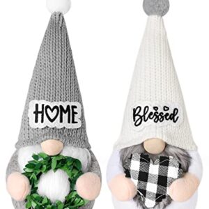 Upltowtme Farmhouse Crochet Gnomes Summer Blessed Home Swedish Tomte Gnomes with Greenery Stuffed Heart for Kitchen Room Tiered Tray Shelf Decorations Rustic Housewarming Birthday Idea 2PC