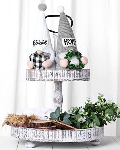 Upltowtme Farmhouse Crochet Gnomes Summer Blessed Home Swedish Tomte Gnomes with Greenery Stuffed Heart for Kitchen Room Tiered Tray Shelf Decorations Rustic Housewarming Birthday Idea 2PC