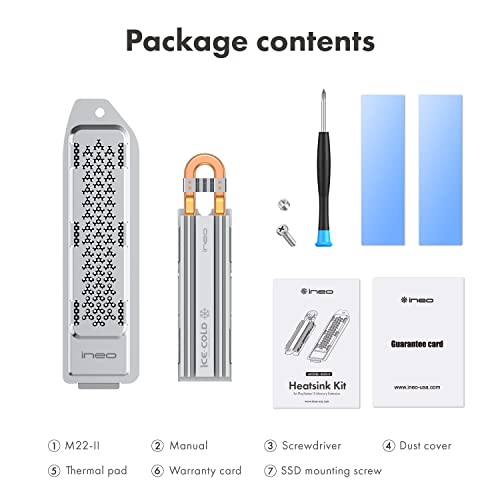ineo PS5 Heatsink, M.2 NVME SSD Heatsink for PS5 Internal PCIe M.2 NVMe Gaming SSD, Magnesium Aluminum Alloy Designed with Large Heat Dissipation [M22]