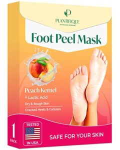 plantifique foot peel mask with peach 1 pack peeling foot mask dermatologically tested - repairs heels & removes dry dead skin for baby soft feet - exfoliating mask for dry cracked feet