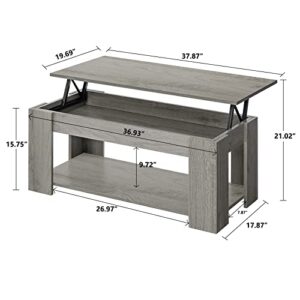 WEENFON 38" Lift Top Coffee Table with Hidden Compartment & Open Storage Shelf, Pop Up Coffee Table for Living Room, Office, Grey