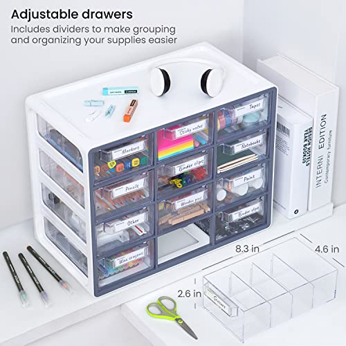 Arteza Desk Drawer Organizer, Multipurpose 12-Drawer Cabinet for Makeup Storage, Tools, and Art Supplies, 9.21in x 16.22in x 12.79in