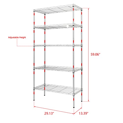 Karl home 5-Shelf Metal Shelves Heavy Duty Adjustable Wire Shelving Unit, 551Lbs Capacity Freestanding Storage Rack for Kitchen, Laundry, Bathroom, Garage, Living Room (Silver)