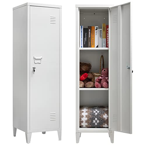 DOEWORKS High Standing Indoor Lockable Cabinet, Metal Locker Organizer, 3-in-1 Shelves Removable for Home and Office, White