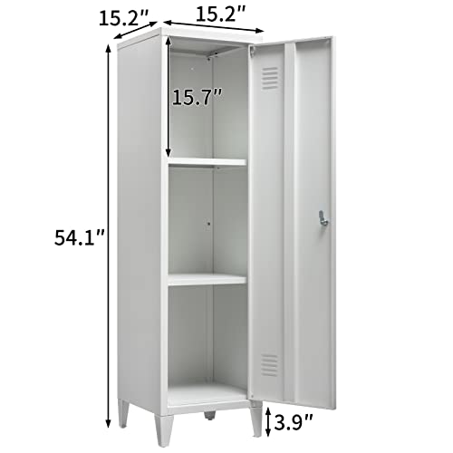 DOEWORKS High Standing Indoor Lockable Cabinet, Metal Locker Organizer, 3-in-1 Shelves Removable for Home and Office, White