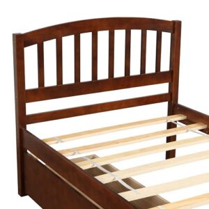 FUZOFUIZ Twin Platform Storage Bed Wooden Bed Frame with Two Drawers and Headboard (Walnut)