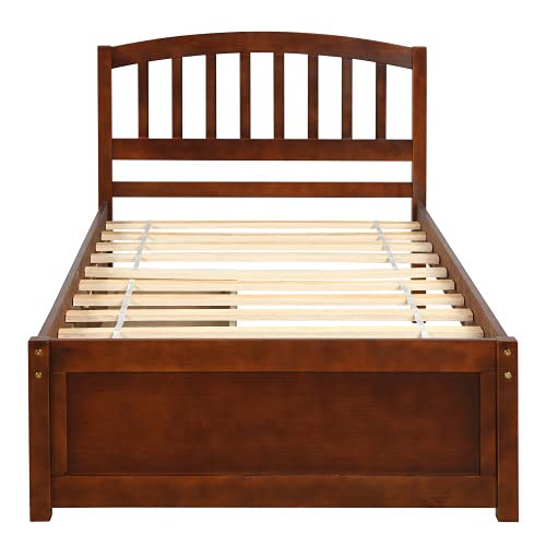 FUZOFUIZ Twin Platform Storage Bed Wooden Bed Frame with Two Drawers and Headboard (Walnut)