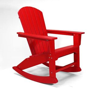 resinteak pacific adirondack rocking chair, all weather resistant, ergonomic design and comfort, 20 inch wide seat, up to 350 lb big and tall porch rockers for backyards, firepit, deck (red)
