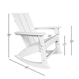 RESINTEAK Modern Adirondack Rocking Chair, All Weather Resistant, Ergonomic Design and Comfort, 20 Inch Wide Seat, up to 350 lb Big and Tall Porch Rockers for Backyards, Firepit, Deck (White)