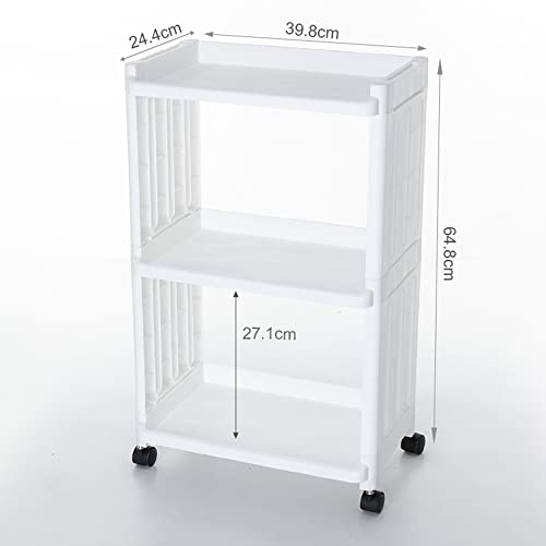 3-Tier Kitchen Storage Carts Bathroom Utility Storage Rolling Cart Durable Stable Organizer Cosmetics Laundry Dishwashing Detergent Organizers Easy Assembly for Office Plastic White Z0605