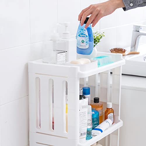 3-Tier Kitchen Storage Carts Bathroom Utility Storage Rolling Cart Durable Stable Organizer Cosmetics Laundry Dishwashing Detergent Organizers Easy Assembly for Office Plastic White Z0605