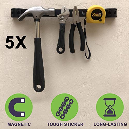 Magnetic Tool Holder Strip 5 Pack (60" total) - Magnetic Tool Bar, Magnetic Strip for Garage Tool Organization, Shop Organization, Workbench Accessories, Tough PVC Sticker, 12 In, Best Gift For Men