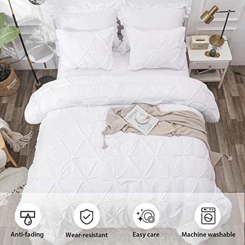 LUCKYBULL White King Comforter Set 8 Pieces Pintuck Bed in a Bag, Pinch Pleat Soft Textured Microfiber Bedding with Sheets, Skirt, Pillowcases & Shams for King Bed