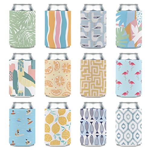 Blank Beer Can Coolers Sleeves (12-Pack) Soft Insulated Beer Can Coolies - HTV Friendly Plain Koolies in Bulk for Soda, Beer & Water Bottles - Coolie Blanks for Vinyl Projects & Wedding Favors