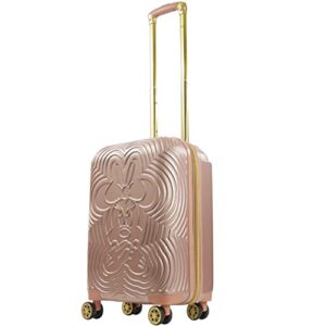 ful disney minnie mouse 21 inch rolling luggage, molded hardshell carry on suitcase with wheels, rose gold (fcfl0104-661)