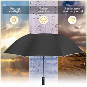 Travel Umbrella Automatic Open & Close Strong Steel Shaft LED Flashlight Handle Safety Reflective Frame Compact Folding Reverse Umbrella Windproof and Waterproof Earth and Flower Print