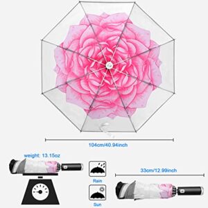 Travel Umbrella Automatic Open & Close Strong Steel Shaft LED Flashlight Handle Safety Reflective Frame Compact Folding Reverse Umbrella Windproof and Waterproof Earth and Flower Print