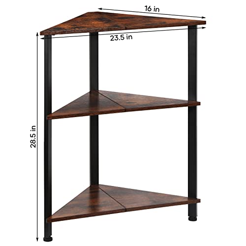 Corner Shelf Wood Storage Stand with Metal Frame, Multipurpose Shelving Unit for Small Space, Home Office, Rustic Brown