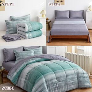 Joyreap 6 Piece Bed in a Bag Twin, Light Gray Stripes Reversible Design, Microfiber Comforter Set for All Season- 1 Comforter, 2 Pillow Shams, 1 Flat Sheet, 1 Fitted Sheet, 1 Pillowcase