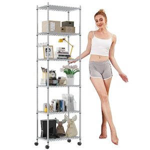 devo shelves for storage rolling wire rack, shelf with wheels shelving units and storage, metal standing shelves, 21" l * 11" w * 63" h, silver