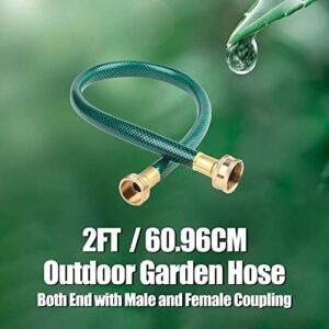 FUNJEE ½" 2 FT Outdoor Garden Hose for Lawns, Water Hose, Boat Hose, Flexible Durable and Leakproof, Solid Brass GHT Connector(Green, 2FT)