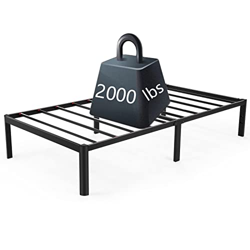 Devo Twin Bed Frame 14 Inch Heavy Duty Metal Platform Beds No Box Spring Needed with Sturdy Steal Slats Mattress Foundation Support Up to 2000 lbs,Easy Assembly, Noise Free,76x40inch, Black