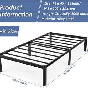 Devo Twin Bed Frame 14 Inch Heavy Duty Metal Platform Beds No Box Spring Needed with Sturdy Steal Slats Mattress Foundation Support Up to 2000 lbs,Easy Assembly, Noise Free,76x40inch, Black