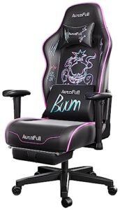 autofull c3 gaming chair office chair with ergonomic wingless cushion pu leather racing style pc chair with footrest and lumbar support pillow,black