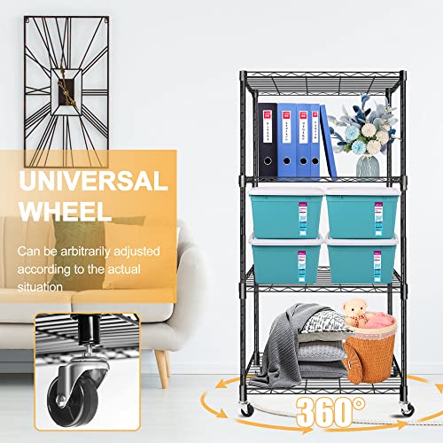 4-Shelf Adjustable, Metal Shelving Unit Heavy Duty, Kitchen Shelf Organizer Rack, Wire Shelving Unit on Wheel Casters, NSF Metal Wire Rack Sheving, Free Standing Gargage and Kitchen Storage Shelves