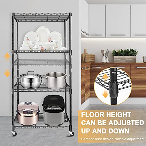 4-Shelf Adjustable, Metal Shelving Unit Heavy Duty, Kitchen Shelf Organizer Rack, Wire Shelving Unit on Wheel Casters, NSF Metal Wire Rack Sheving, Free Standing Gargage and Kitchen Storage Shelves