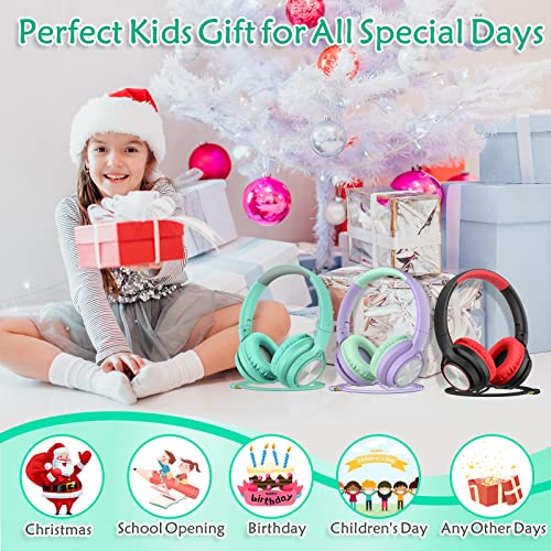 Kids Headphones with Microphone, Wired Headsets for Kid Child Teens Boys Girls with 85dB/94dB Volume Limit, Foldable Adjustable for School, Travel, 3.5mm Audio Jack for iPad, Tablet, PC, Chromebook